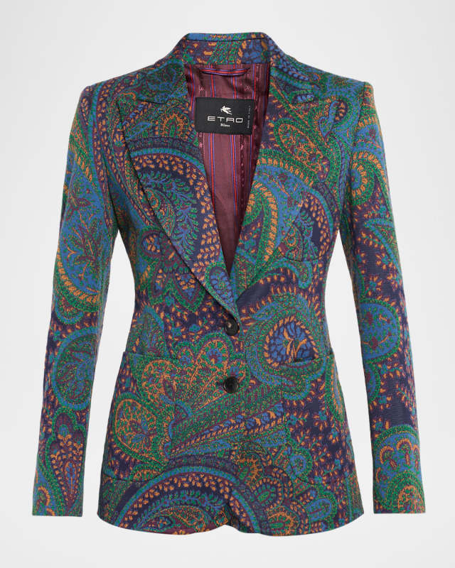 Paisley Green Knit Jacquard Single-Breasted Jacket